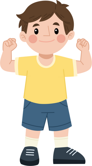 little boy with hands up, children illustration, happy kid